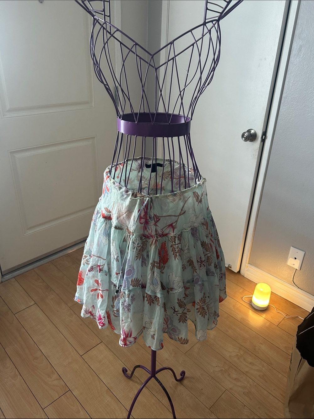 Express Light Aqua Floral Mini Skirt